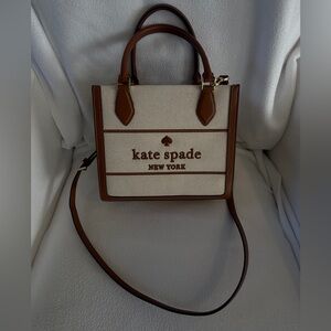 kate spade Cream and Brown Canvas Satchel with Top Handles